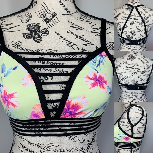 PINK Victoria Secret Yellow Floral Print Strappy Bikini Swim Top Size Medium - Picture 2 of 5